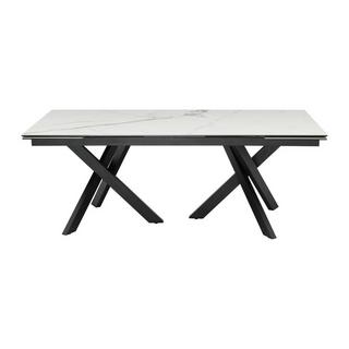 Vente-unique Table à manger extensible 8 à 12 personnes en verre trempé et céramique - Effet marbre blanc et noir - MARISO  