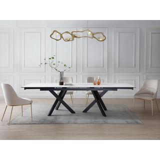 Vente-unique Table à manger extensible 8 à 12 personnes en verre trempé et céramique - Effet marbre blanc et noir - MARISO  