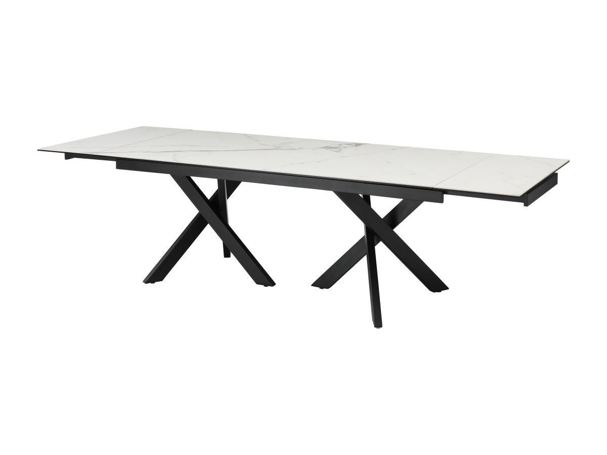 Vente-unique Table à manger extensible 8 à 12 personnes en verre trempé et céramique - Effet marbre blanc et noir - MARISO  