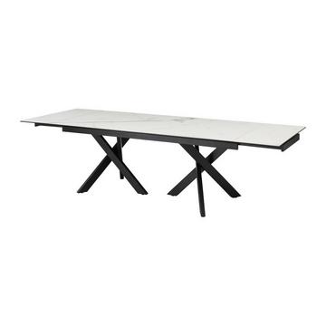 Table à manger extensible 8 à 12 personnes en verre trempé et céramique - Effet marbre blanc et noir - MARISO