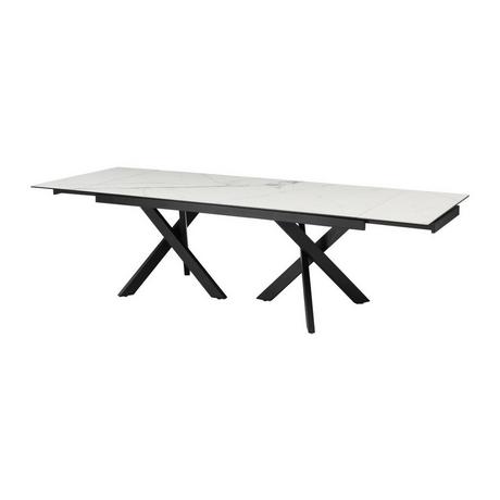 Vente-unique Table à manger extensible 8 à 12 personnes en verre trempé et céramique - Effet marbre blanc et noir - MARISO  