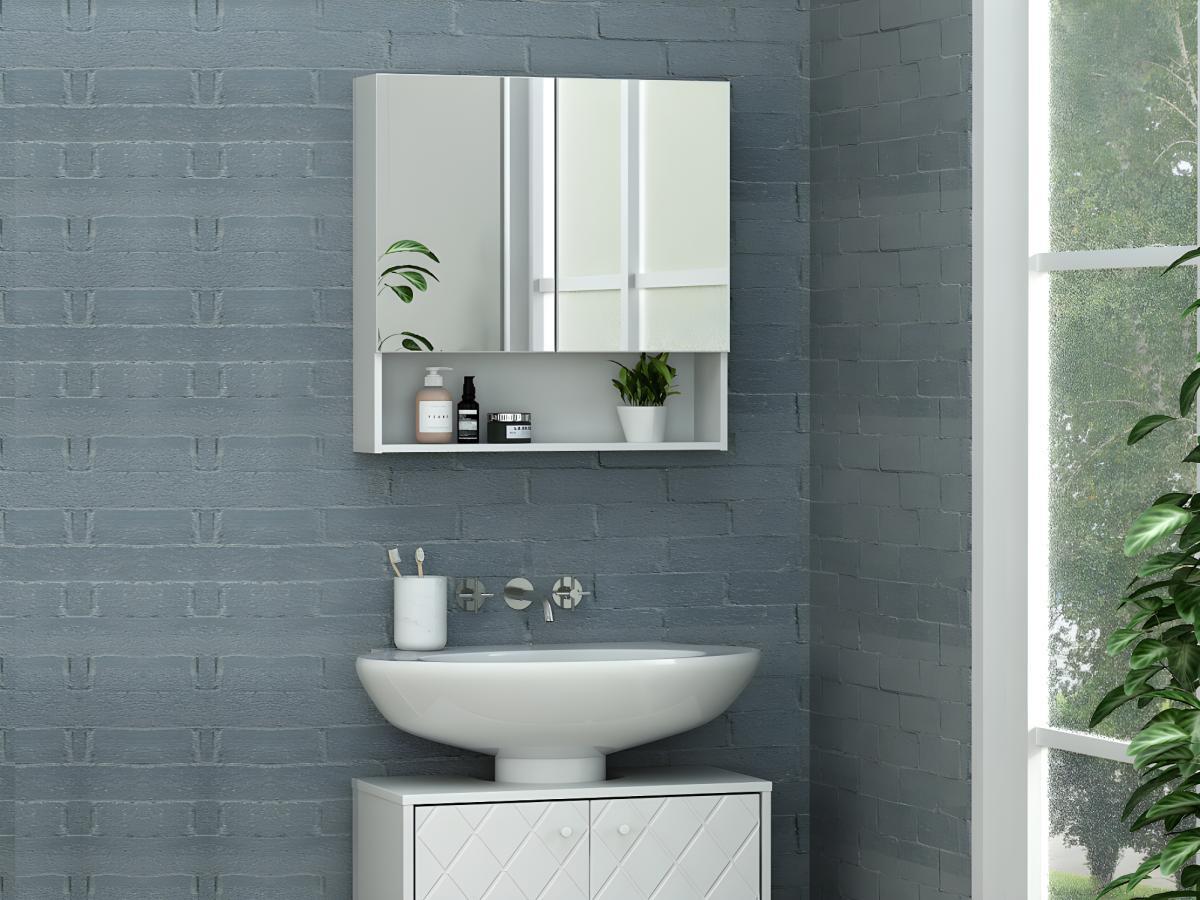 Vente-unique Armoire murale de salle de bain avec miroir niche ZUMPA  