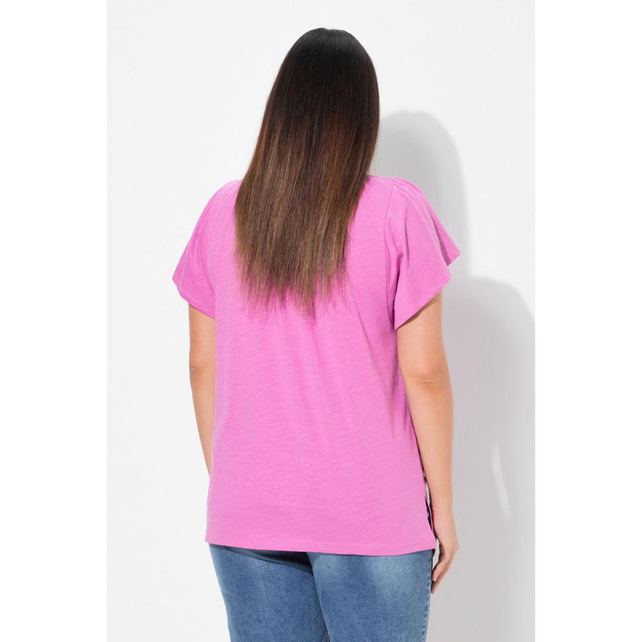 Ulla Popken T-shirt Galons Fantaisie Col Tunisien Manches Courtes Chauve-Souris  