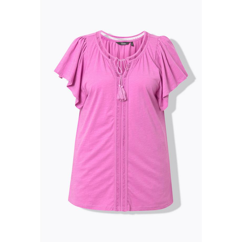 Ulla Popken T-shirt Galons Fantaisie Col Tunisien Manches Courtes Chauve-Souris  