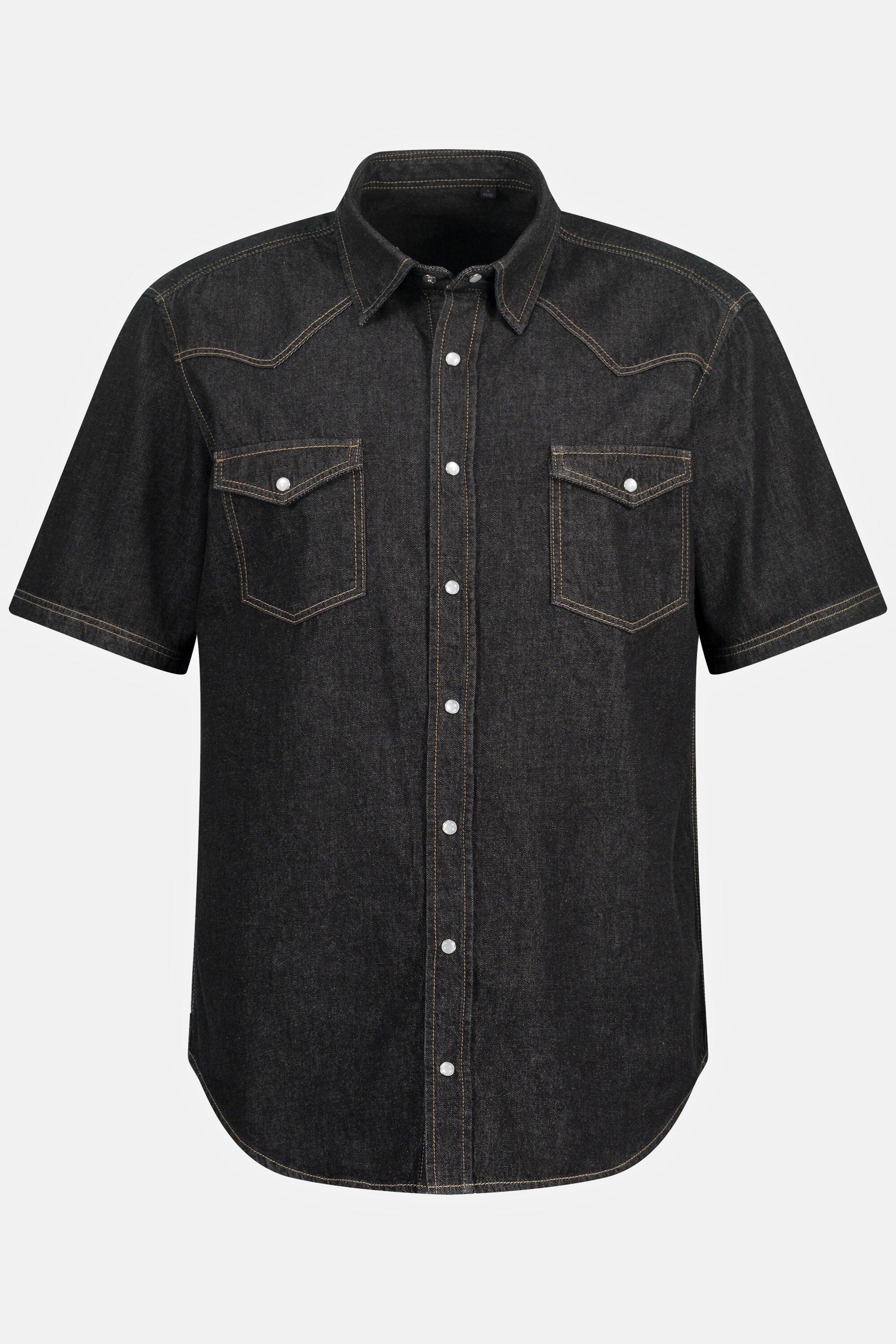 JP1880  Chemise en jean, manches courtes et col Kent. Coupe Modern Fit. Jusqu'au 8XL, Tall. 