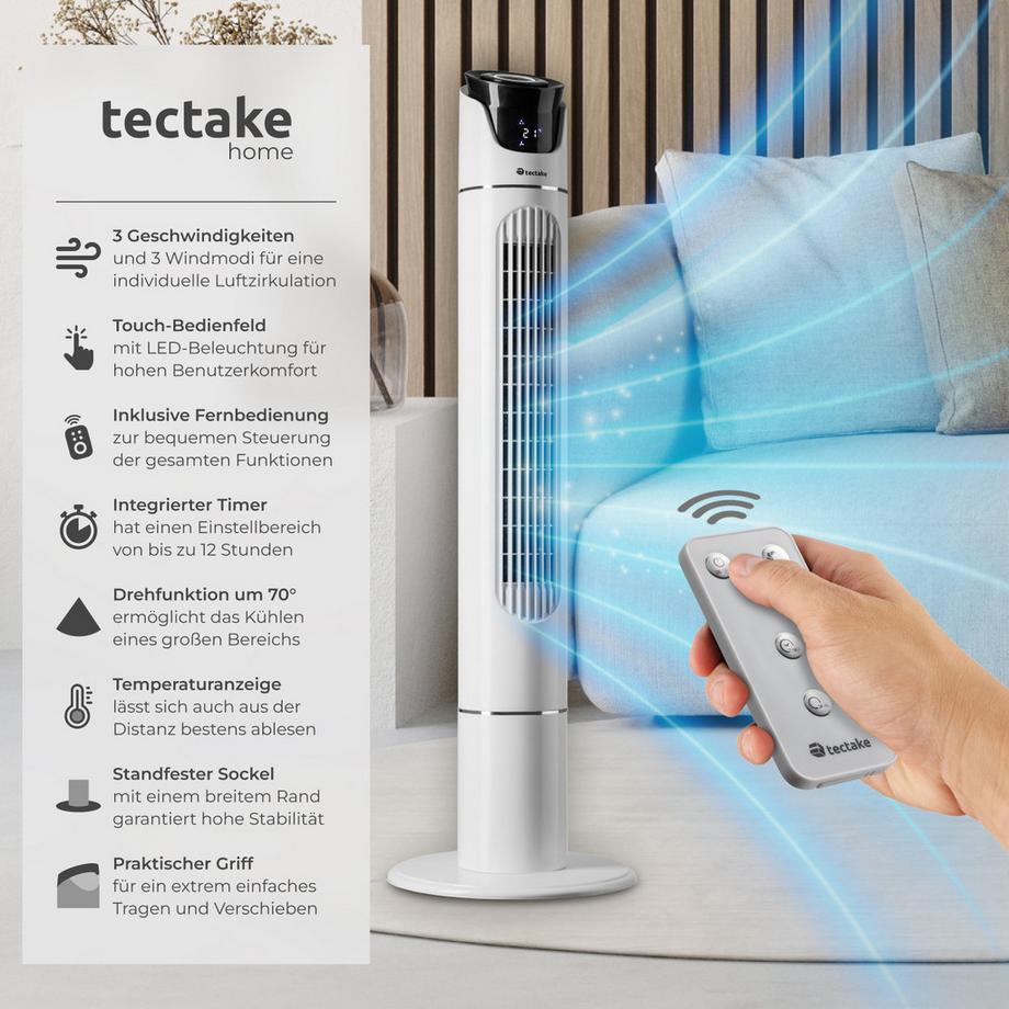 Tectake Turmventilator  oszilierend 3 Modi und 3 Geschwindigkeitsstufen  