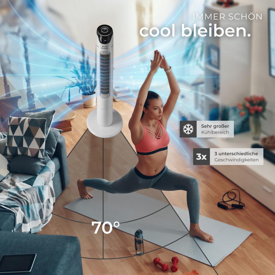 Tectake Turmventilator  oszilierend 3 Modi und 3 Geschwindigkeitsstufen  