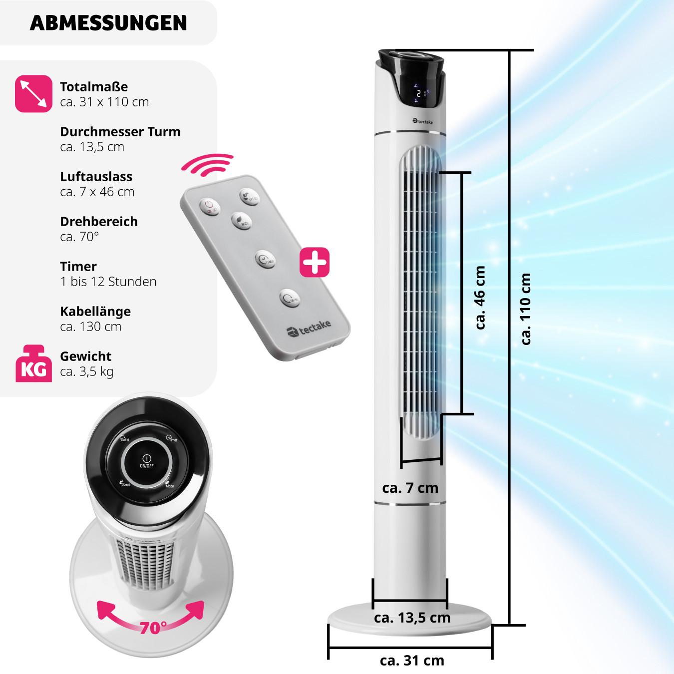 Tectake Ventilateur colonne 110 cm  