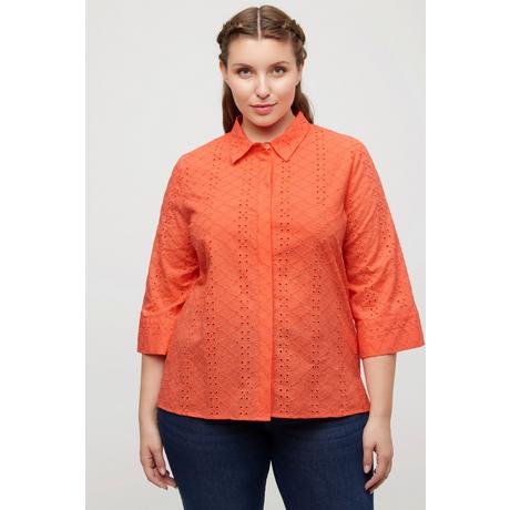 Ulla Popken  Chemisier, broderie ajourée, col chemise, manches 3/4 