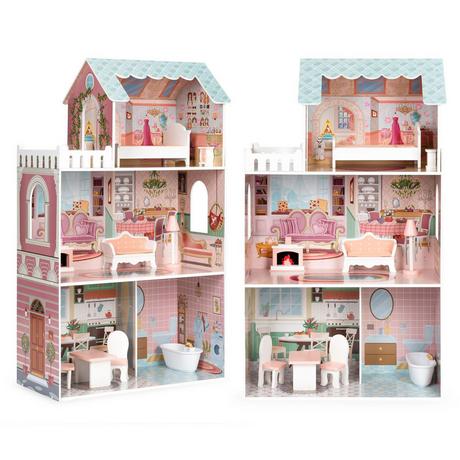 Northix  Grande casa delle bambole Barbie con un set di mobili ECOTOYS 
