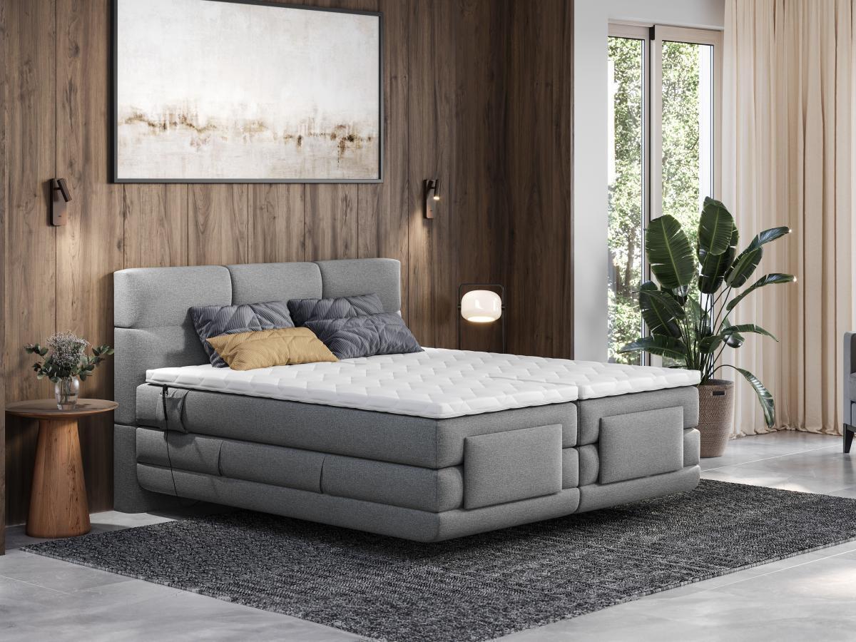 Vente-unique Set letto Boxspring test. trapuntata+Rete relax elett.+Materasso+Topper 2x80x200 cm Grigio - LODI di PALACIO  