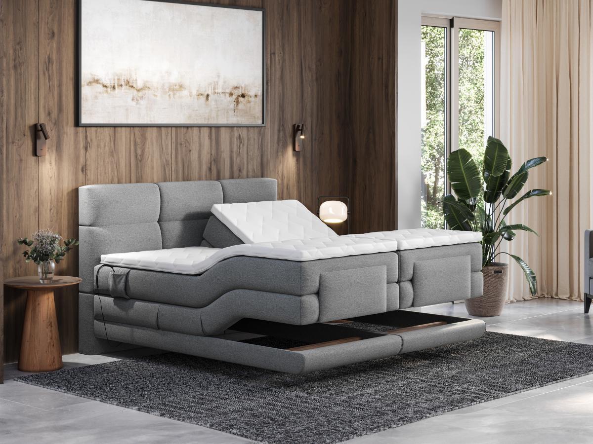 Vente-unique Set letto Boxspring test. trapuntata+Rete relax elett.+Materasso+Topper 2x80x200 cm Grigio - LODI di PALACIO  