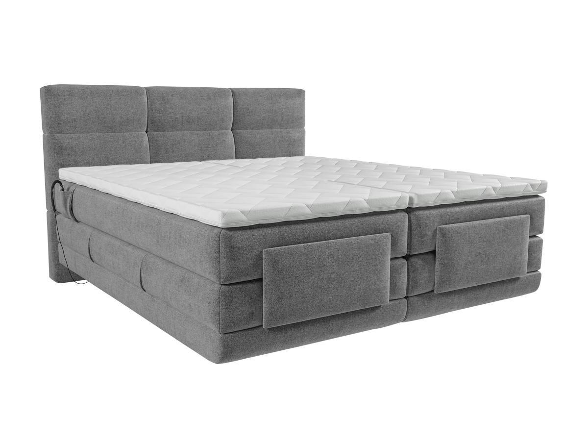 Vente-unique Set letto Boxspring test. trapuntata+Rete relax elett.+Materasso+Topper 2x80x200 cm Grigio - LODI di PALACIO  