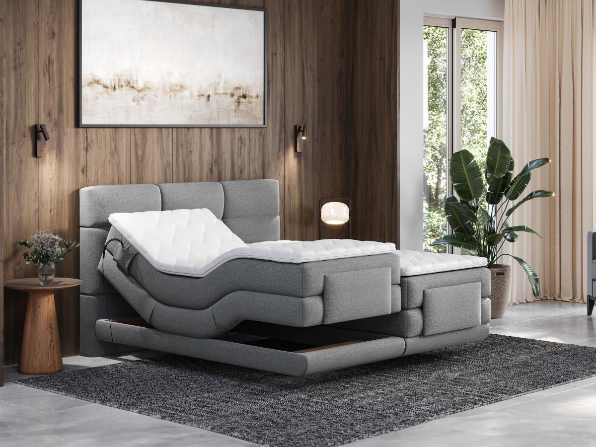 Vente-unique Set letto Boxspring test. trapuntata+Rete relax elett.+Materasso+Topper 2x80x200 cm Grigio - LODI di PALACIO  