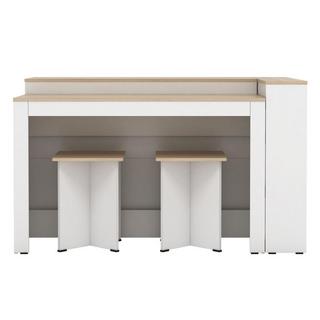 Vente-unique  Set Isola centrale da cucina + 2 sgabelli Bianco e Naturale chiaro - NUSICE 