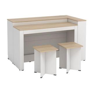 Vente-unique  Set Isola centrale da cucina + 2 sgabelli Bianco e Naturale chiaro - NUSICE 