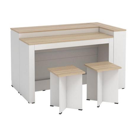 Vente-unique  Set Isola centrale da cucina + 2 sgabelli Bianco e Naturale chiaro - NUSICE 