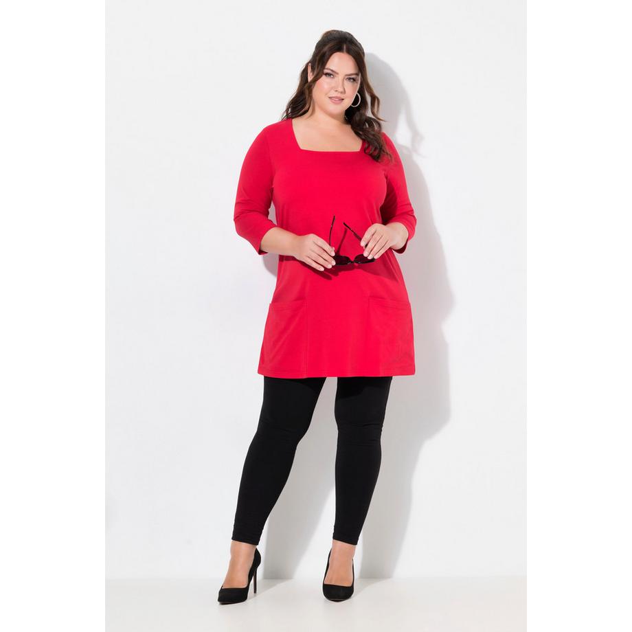 Ulla Popken T-shirt long Poches Coupe Évasée Décolleté Carré Manches 3/4  