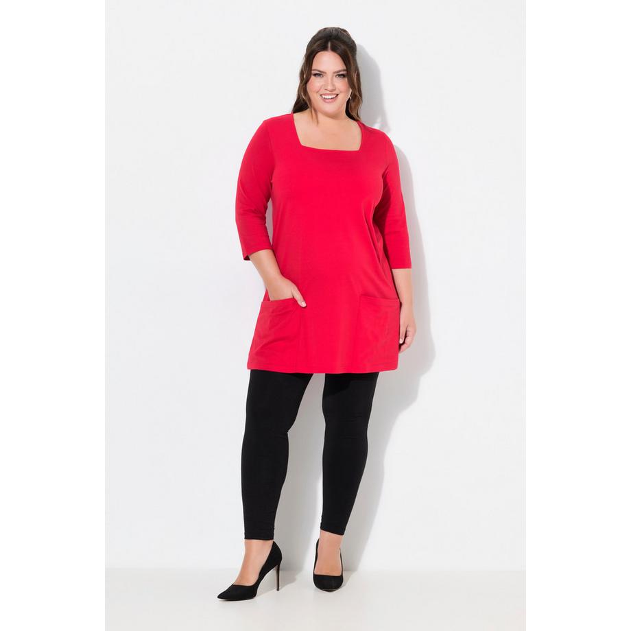 Ulla Popken T-shirt long Poches Coupe Évasée Décolleté Carré Manches 3/4  