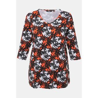 Ulla Popken  T-shirt, palmiers, ligne A, col V et manches courtes 