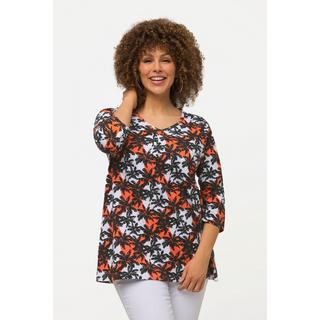 Ulla Popken  T-shirt, palmiers, ligne A, col V et manches courtes 