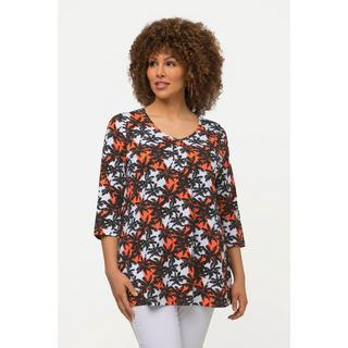 Ulla Popken  T-shirt, palmiers, ligne A, col V et manches courtes 