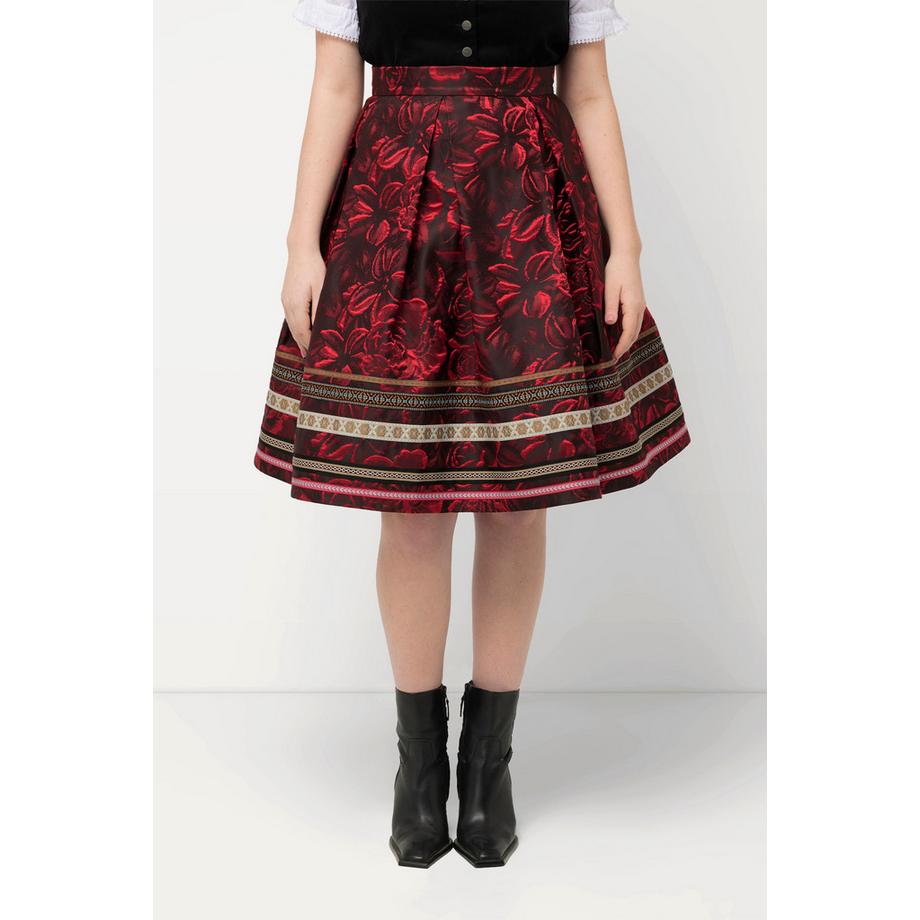 Ulla Popken Jupe Coupe Évasée Jacquard Motif Floral Rubans Fantaisie  