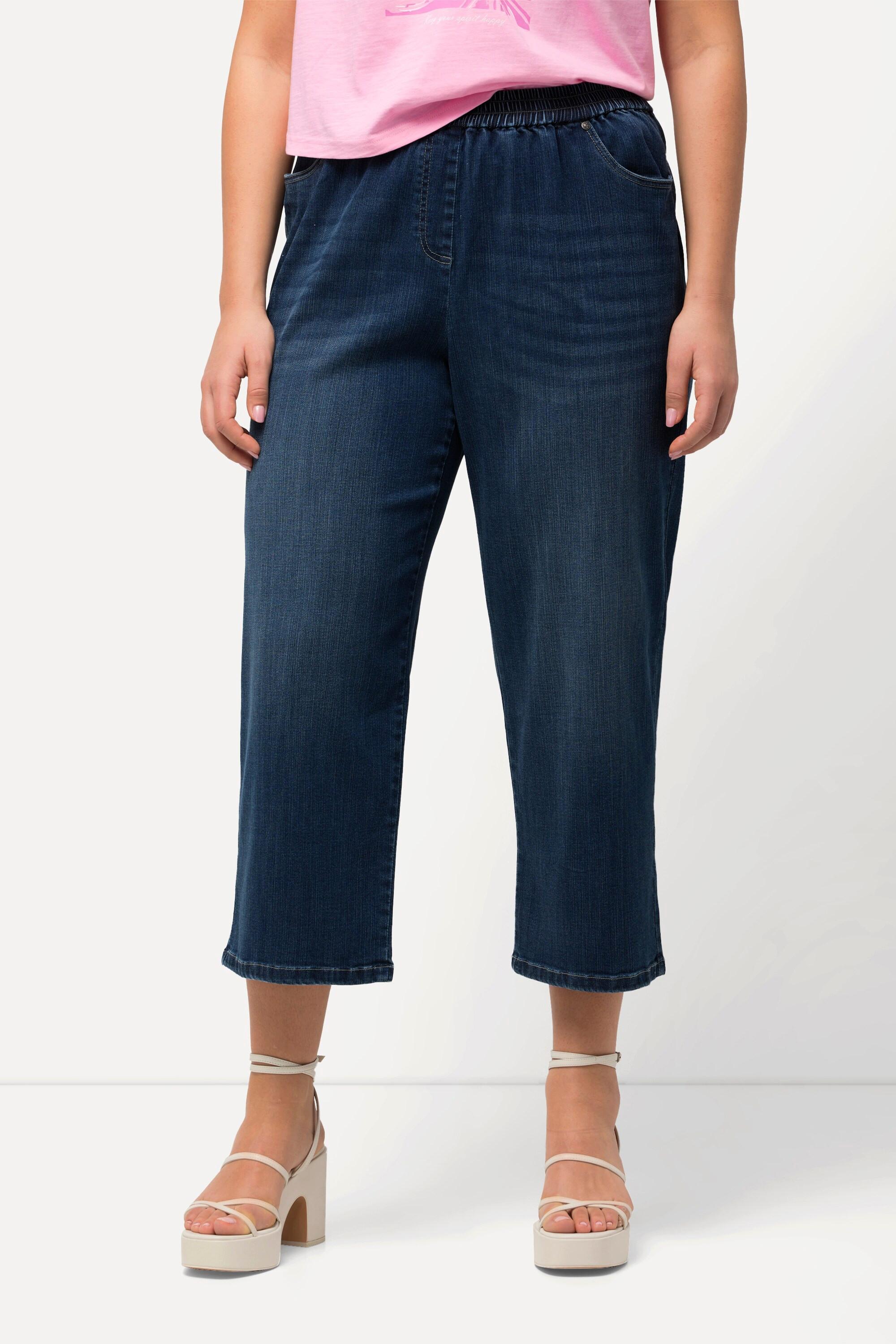 Ulla Popken  Jupe-culotte en lyocell Rose à jambe large et taille élastique. Aspect jean 