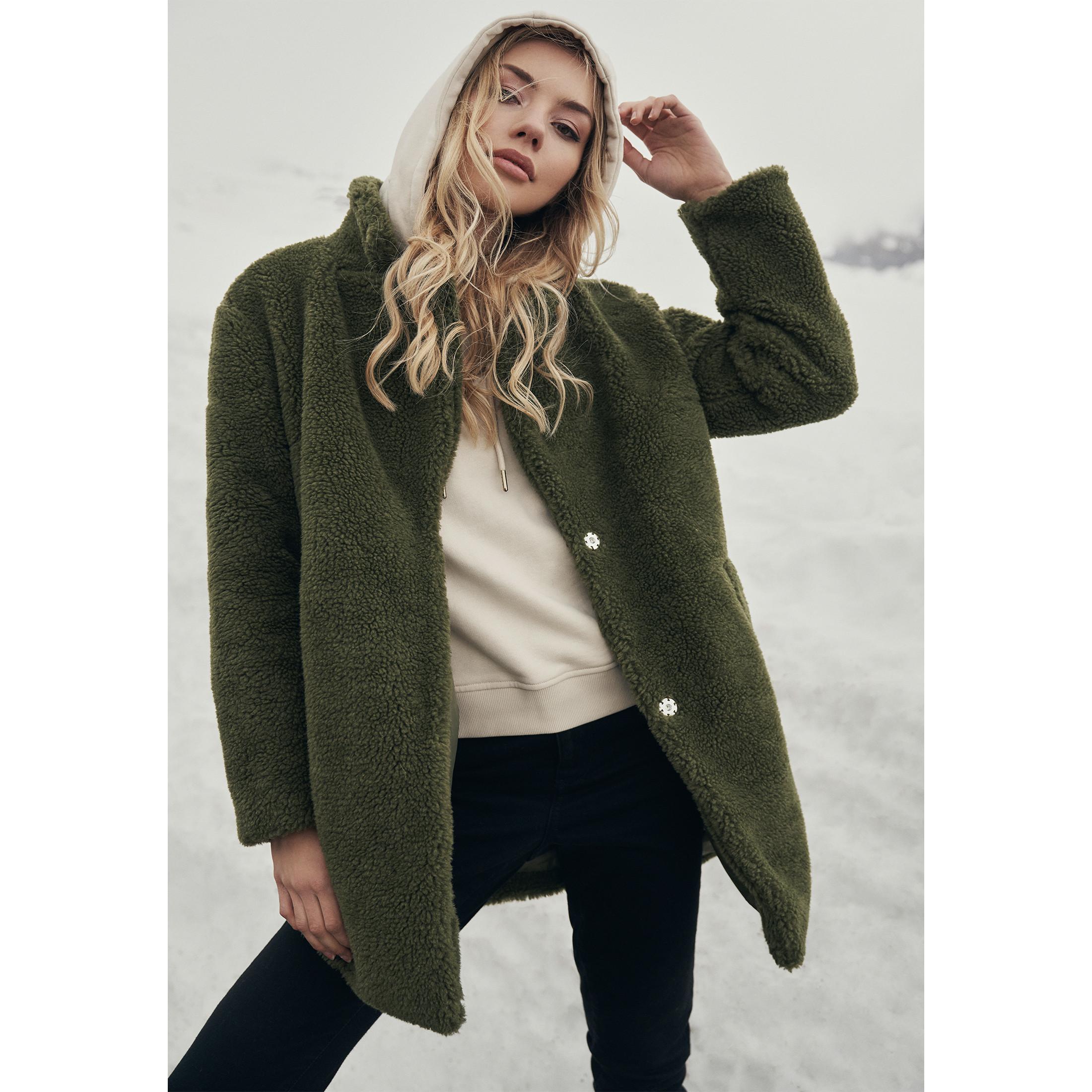Image of Urban Classic Damen-parka In Übergröße Mit Sherpa Damen Olivegrün XS