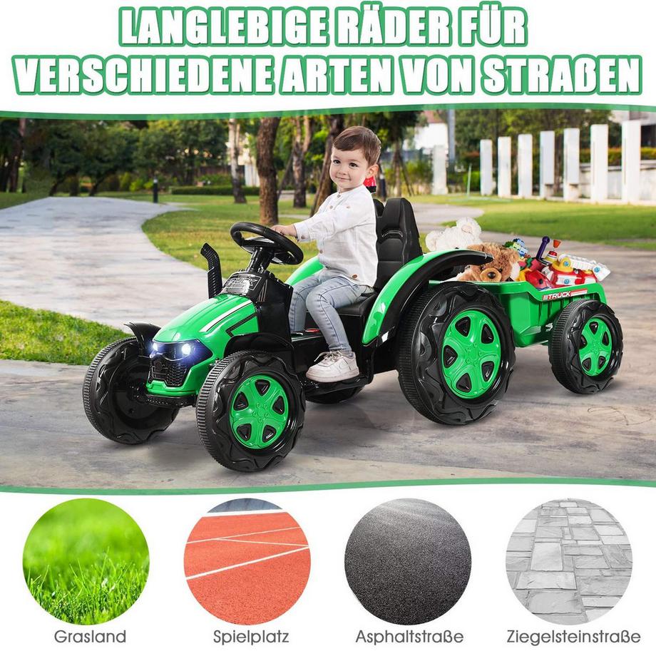Northix  12V Kinder-Elektrotraktor mit Anhänger Spielzeug-Traktor 151 x 68 x 70 cm Grün 