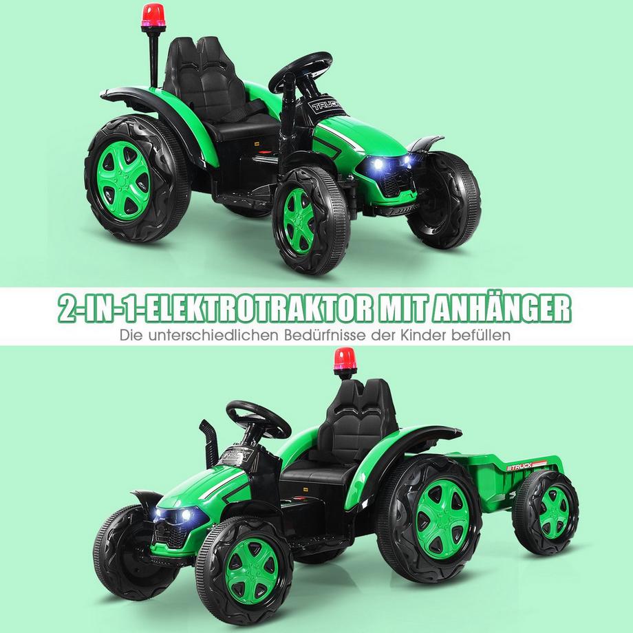 Northix  12V Kinder-Elektrotraktor mit Anhänger Spielzeug-Traktor 151 x 68 x 70 cm Grün 
