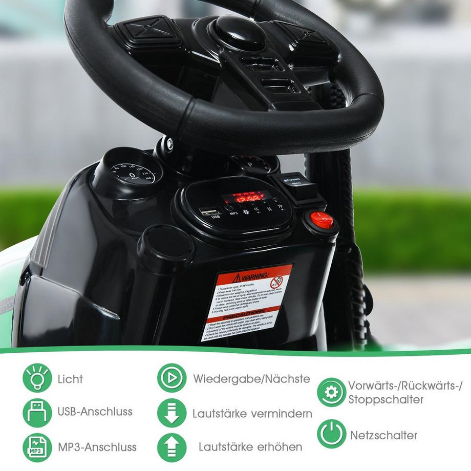 Northix  12V Kinder-Elektrotraktor mit Anhänger Spielzeug-Traktor 151 x 68 x 70 cm Grün 