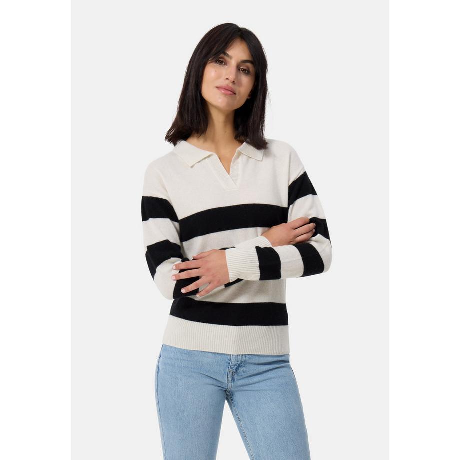 CASH-MERE.CH Kaschmir Gestreifter Polokragen Pullover  