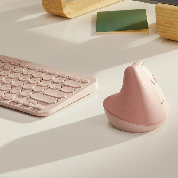 Logitech  Lift Mouse Ergonomico Verticale, Senza Fili, Ricevitore Bluetooth o Logi Bolt USB, Clic Silenziosi, 4 Tasti, Compatibile con Windows / macOS / iPadOS, Laptop, PC. Rosa 