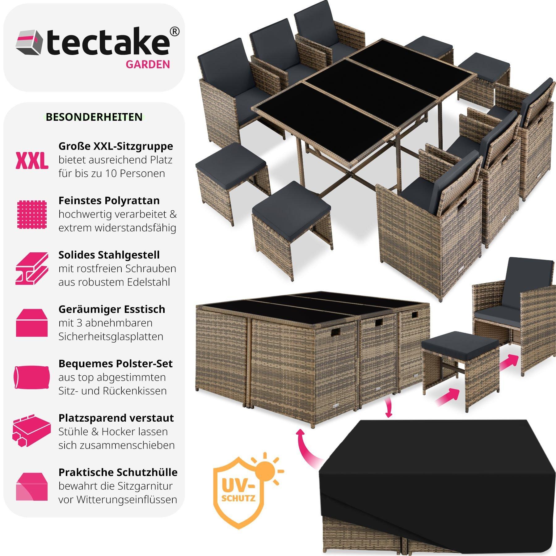 Tectake Salon de jardin MALAGA 10 places avec housse de protection  