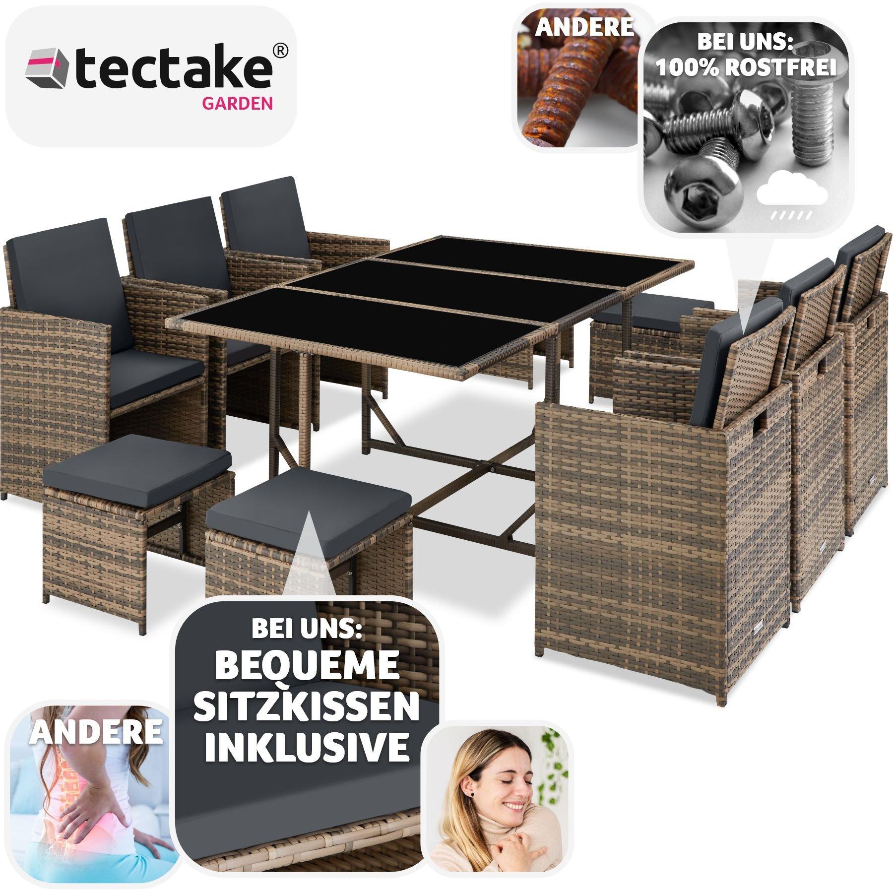 Tectake Rattan Sitzgruppe Malaga 6+4+1 mit Schutzhülle  