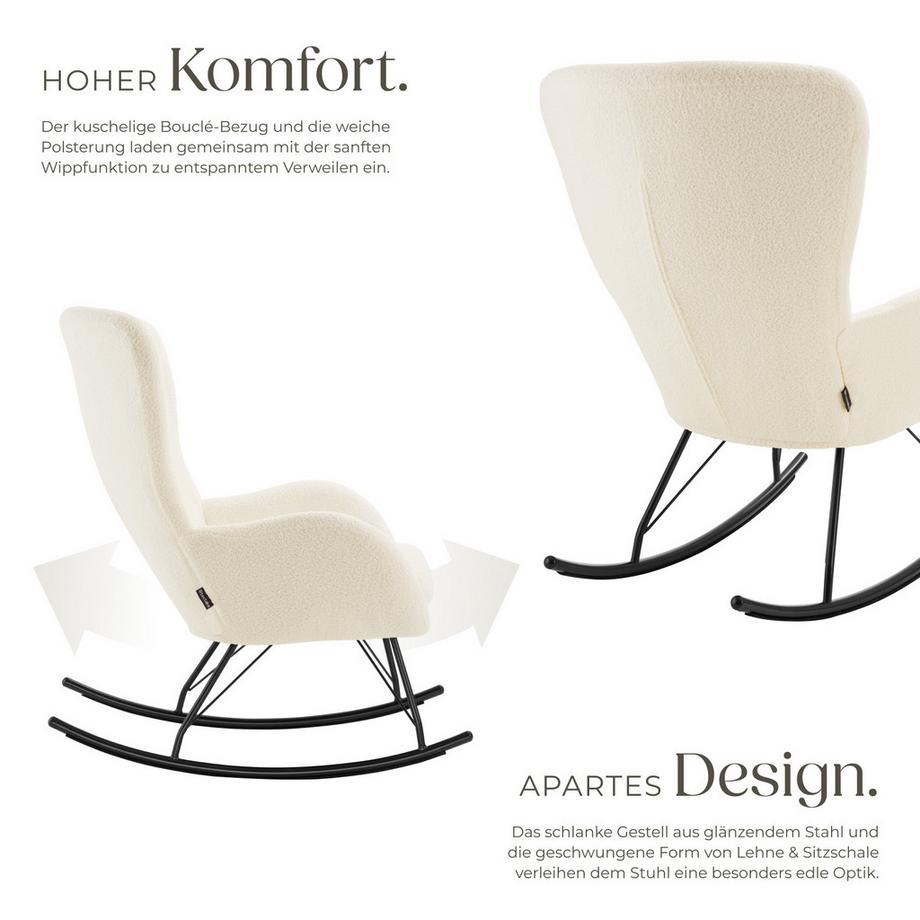 Tectake Schaukelstuhl   Swing dicke Polsterung, mit Bouclé-Bezug große Rückenlehne, abnehmbares Sitzpolster  