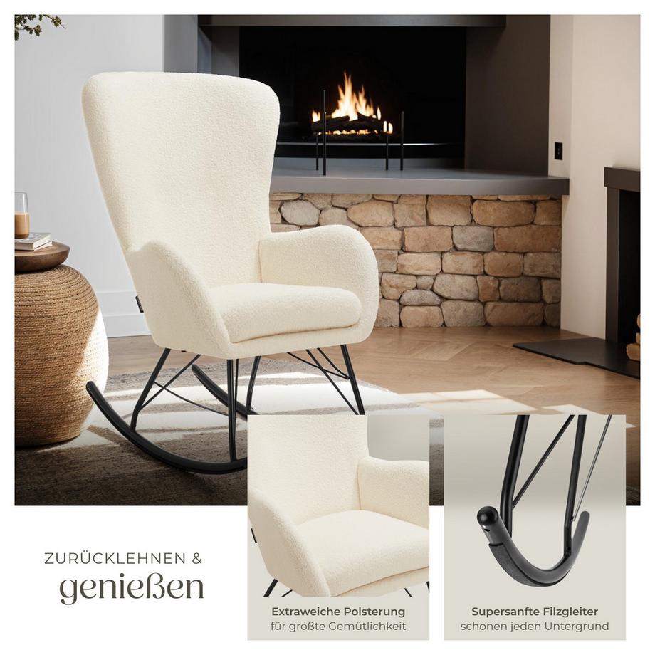 Tectake Schaukelstuhl   Swing dicke Polsterung, mit Bouclé-Bezug große Rückenlehne, abnehmbares Sitzpolster  