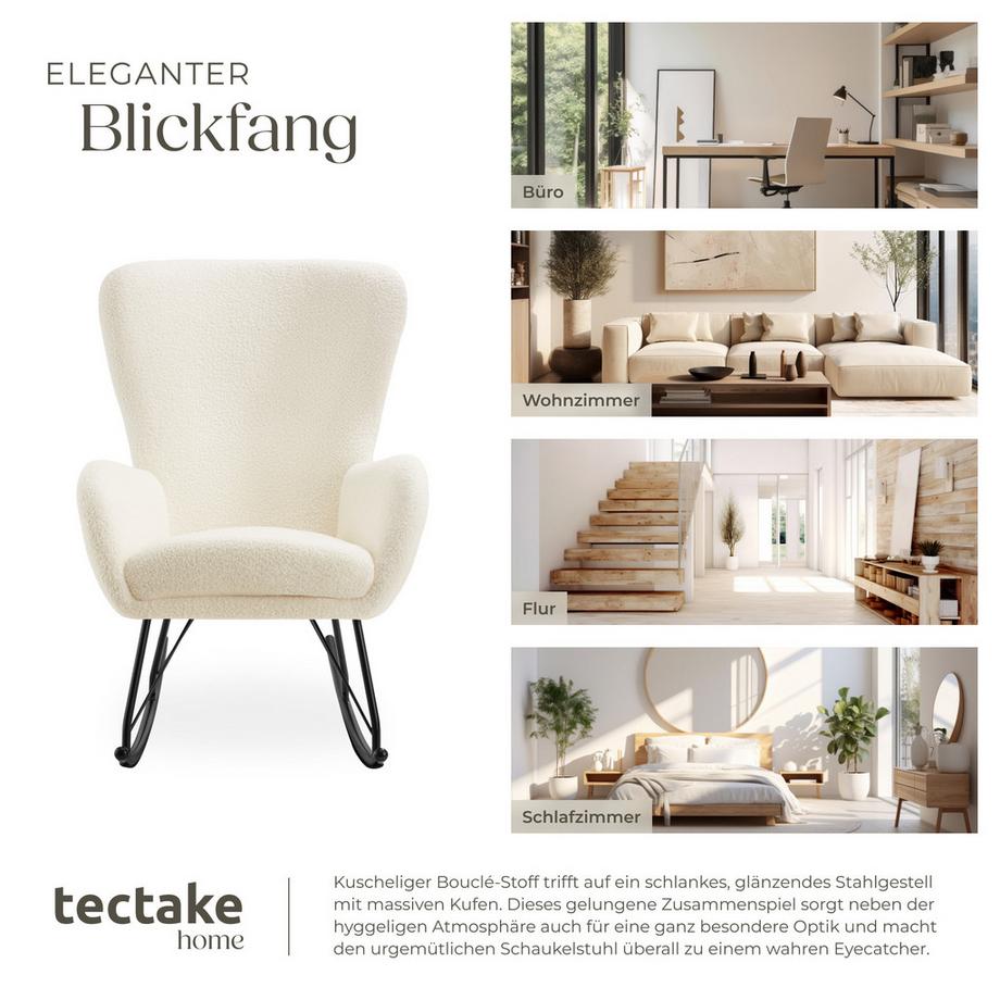 Tectake Fauteuil à bascule SWING Rembourrage épais avec revêtement en tissu bouclé  