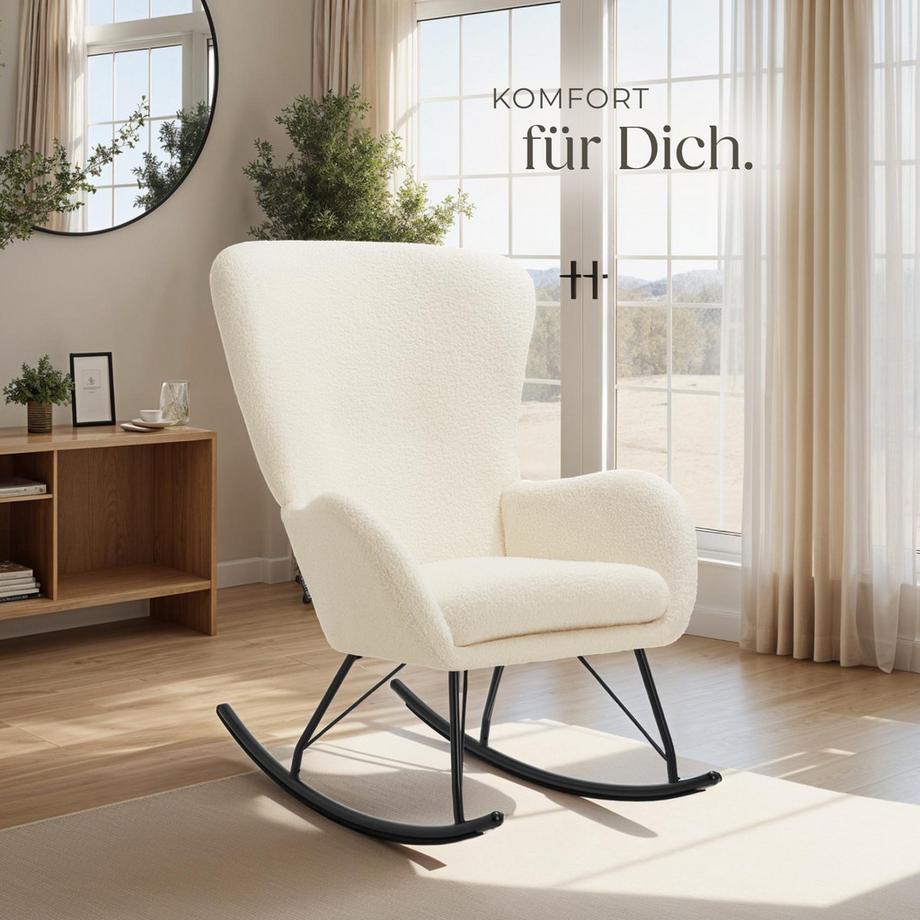 Tectake Fauteuil à bascule SWING Rembourrage épais avec revêtement en tissu bouclé  