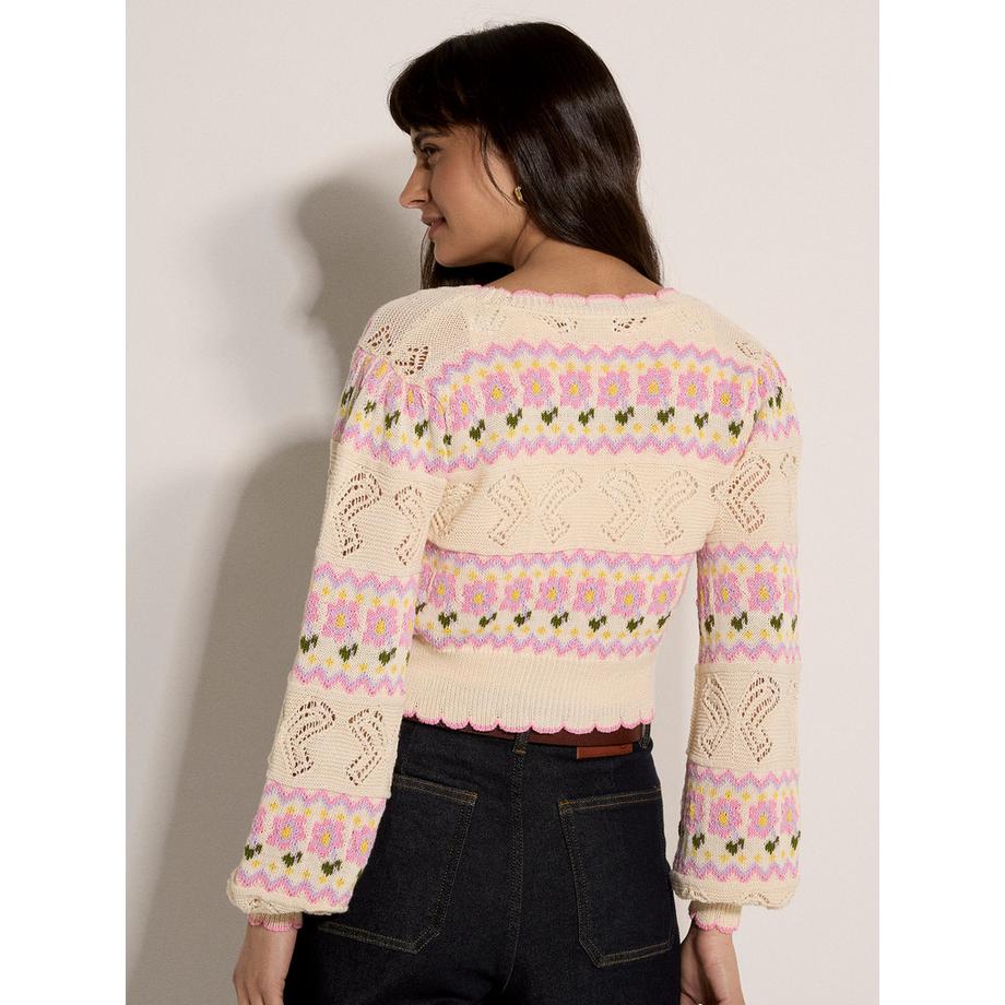 APRICOT Cardigan à motif floral papillon en maille pointelle  