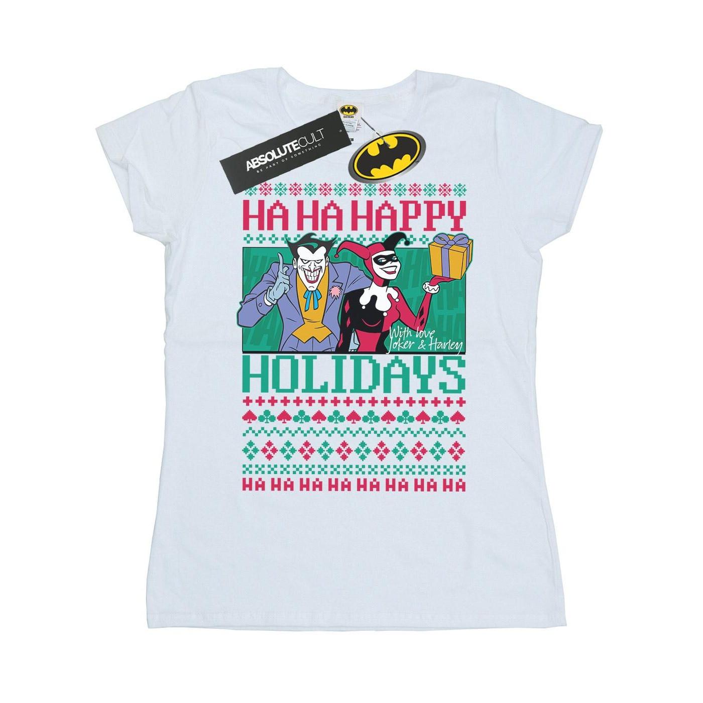 Image of Joker And Harley Quinn Ha Ha Happy Holidays Tshirt Damen Weiss XXL