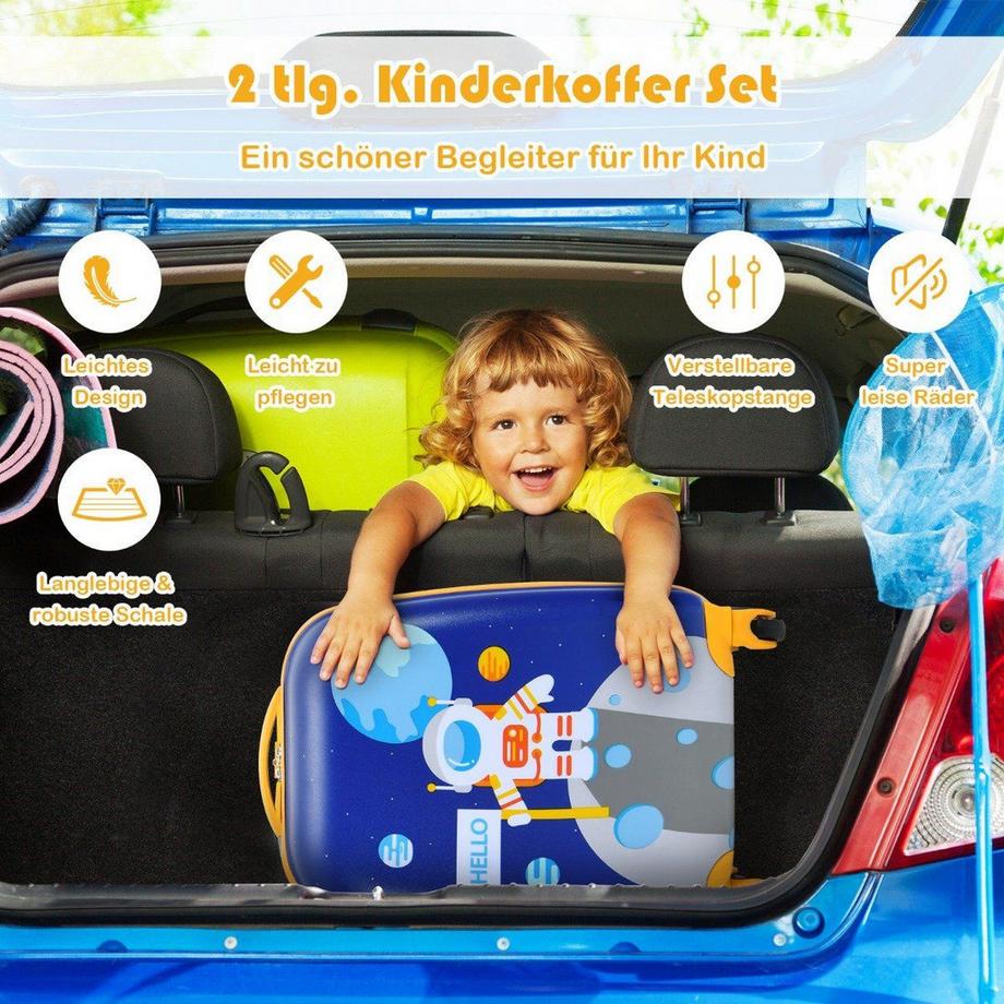 Northix  2-teiliges Kinderkoffer-Set mit Astronautenmuster Rucksack & Koffer 27 x 20 x 43 cm Dunkelblau 
