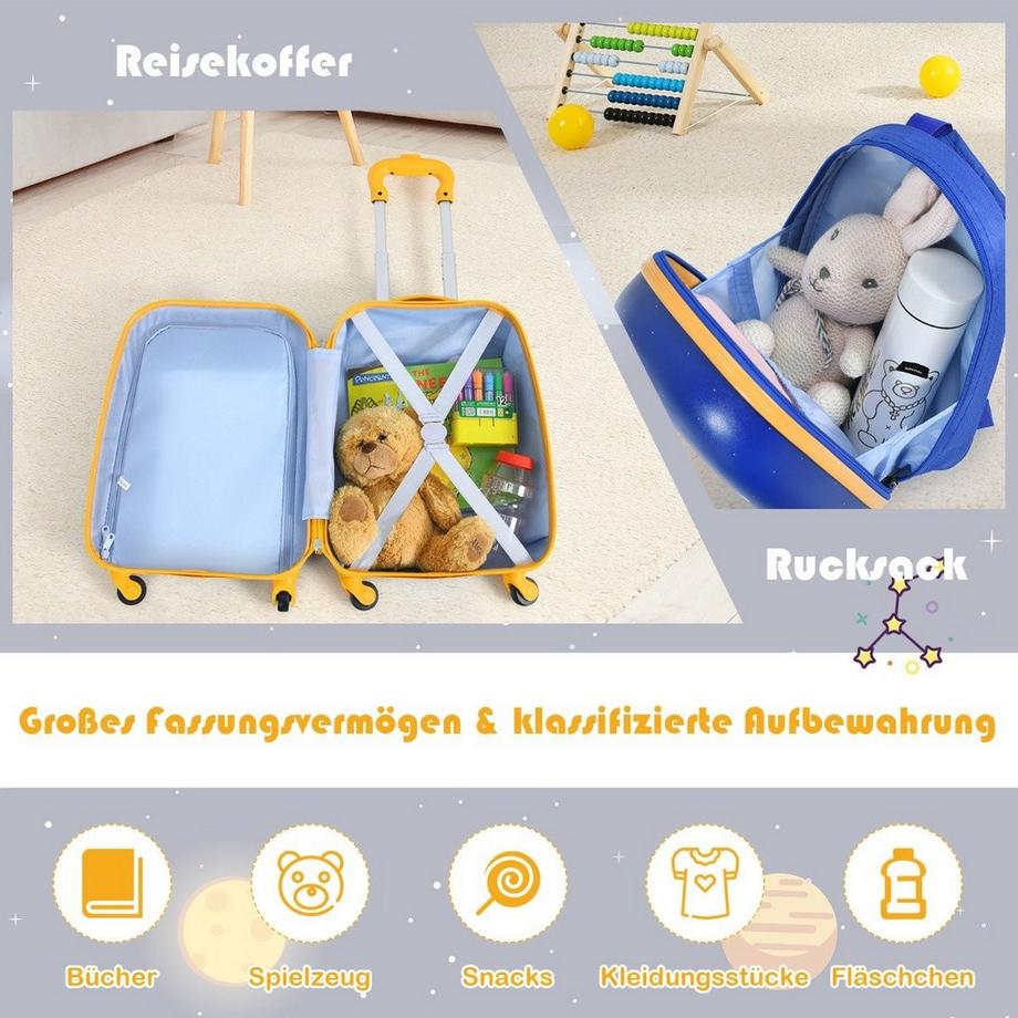 Northix  2-teiliges Kinderkoffer-Set mit Astronautenmuster Rucksack & Koffer 27 x 20 x 43 cm Dunkelblau 