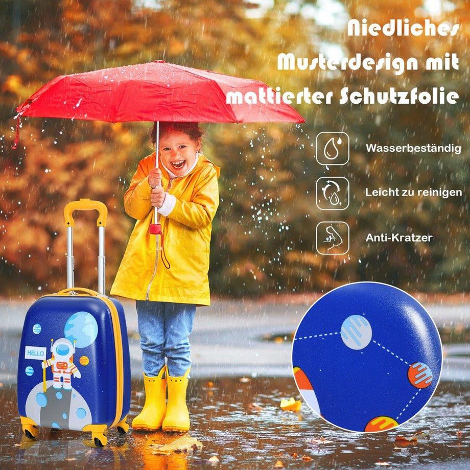 Northix  2-teiliges Kinderkoffer-Set mit Astronautenmuster Rucksack & Koffer 27 x 20 x 43 cm Dunkelblau 
