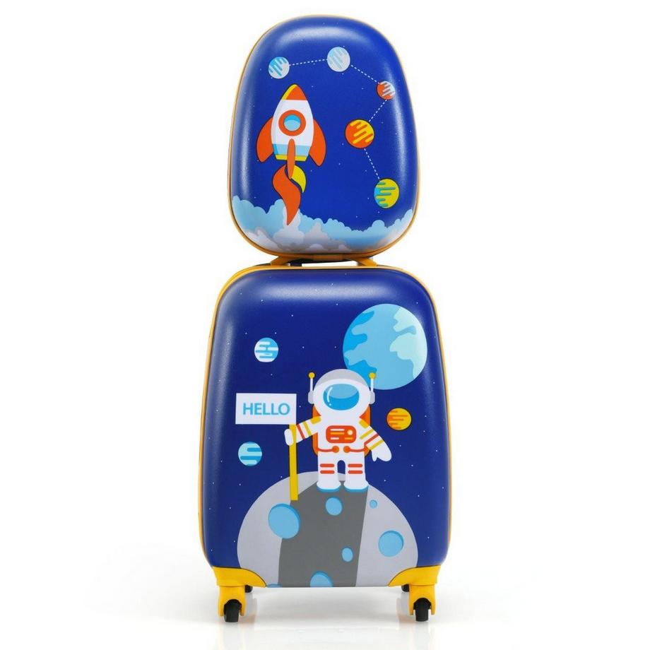 Northix  2-teiliges Kinderkoffer-Set mit Astronautenmuster Rucksack & Koffer 27 x 20 x 43 cm Dunkelblau 