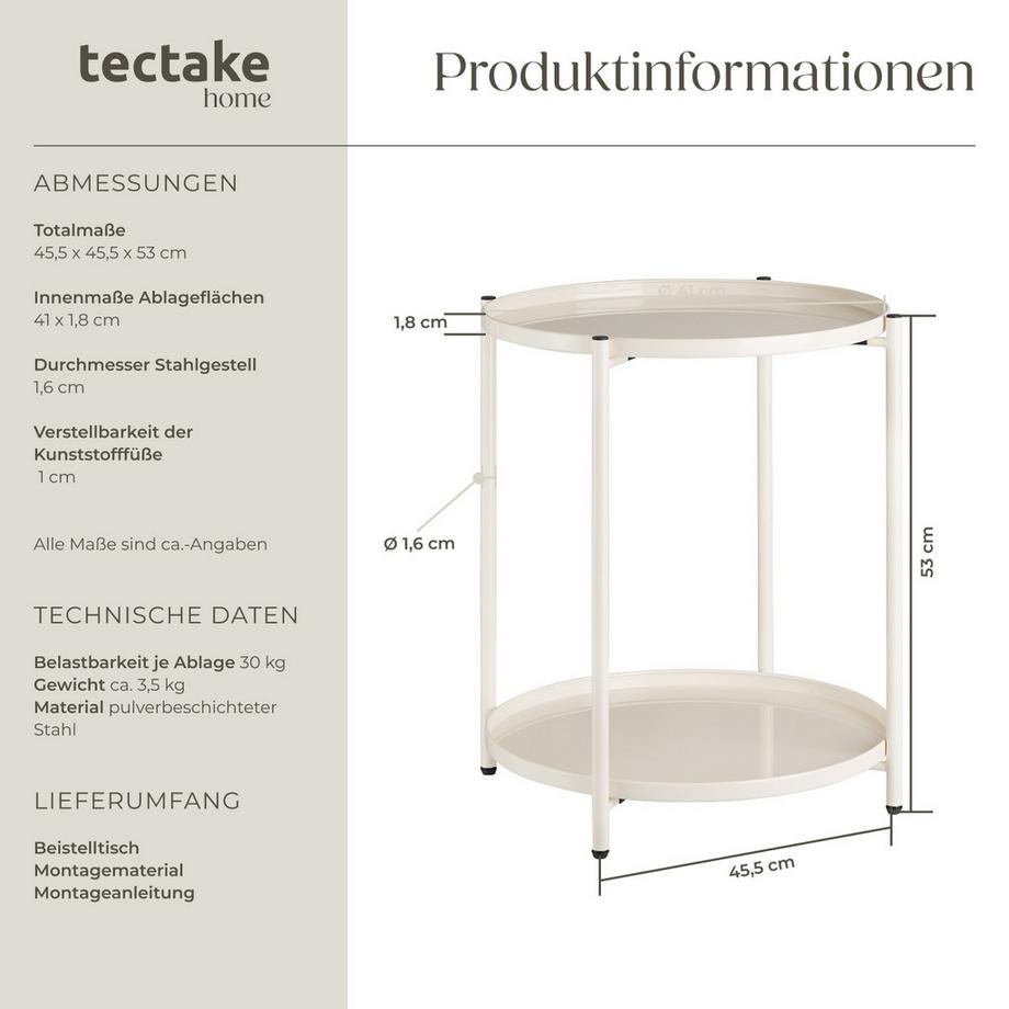 Tectake Beistelltisch Oxford Stahl rund mit abnehmbaren Ablagen  