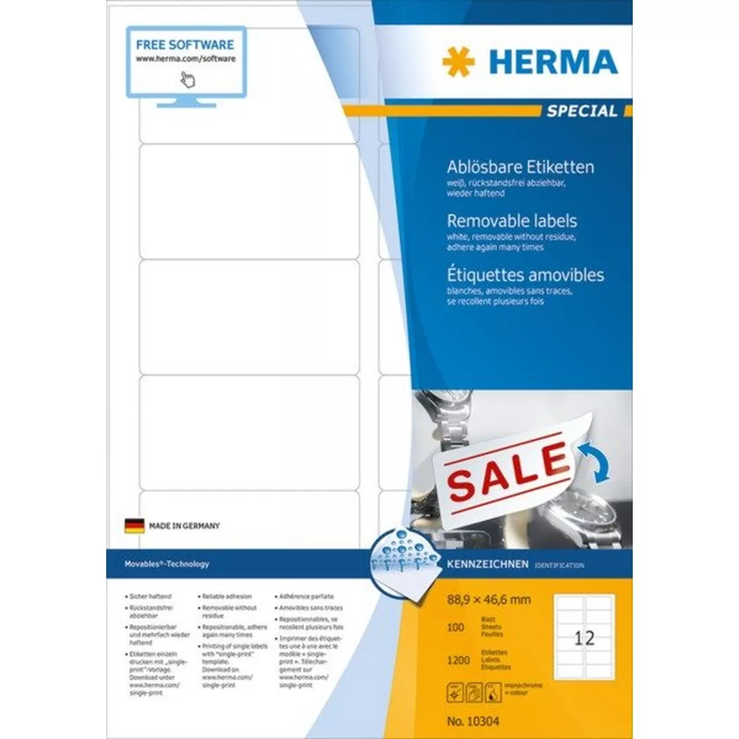 HERMA – Etiketten SPECIAL 88.9×46.6mm 10304 weiss,non-perm. 1200St./100Bl., One Size