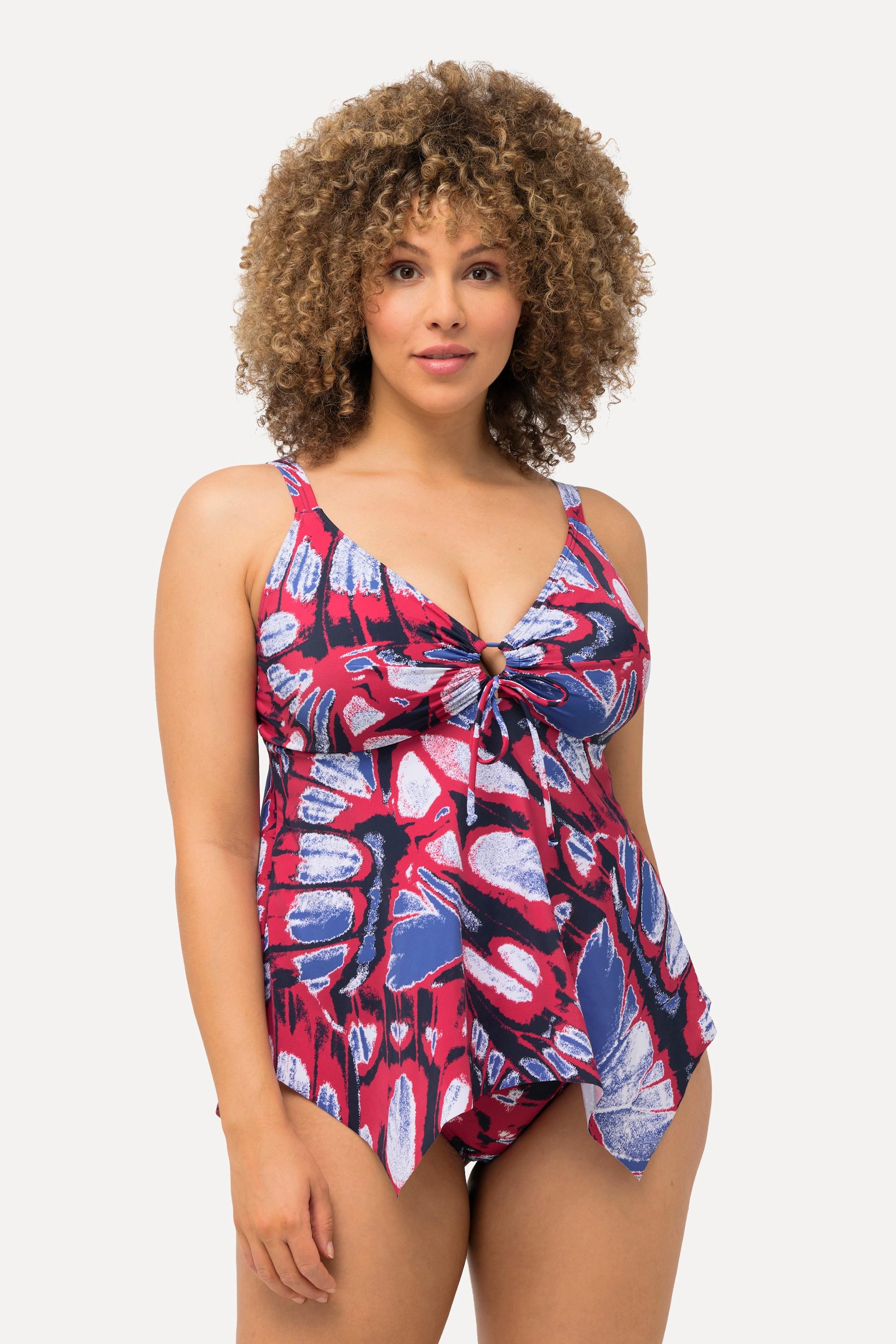 Ulla Popken  Tankini, Schmetterlinge, Softcups, Zipfelsaum, recycelt 