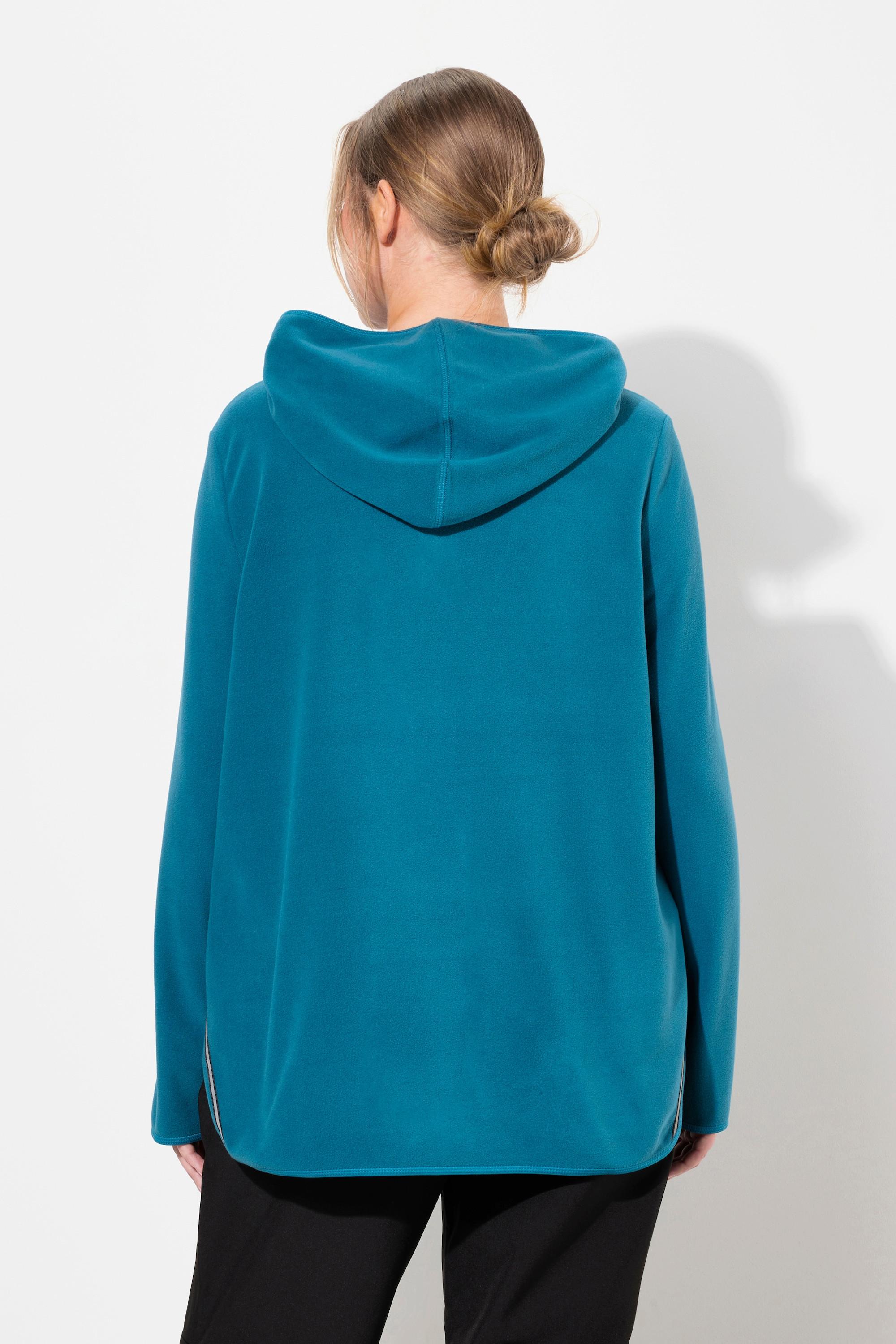 Ulla Popken  Pullover polo dal taglio corto e oversize con cappuccio, maniche lunghe e materiale riciclato 